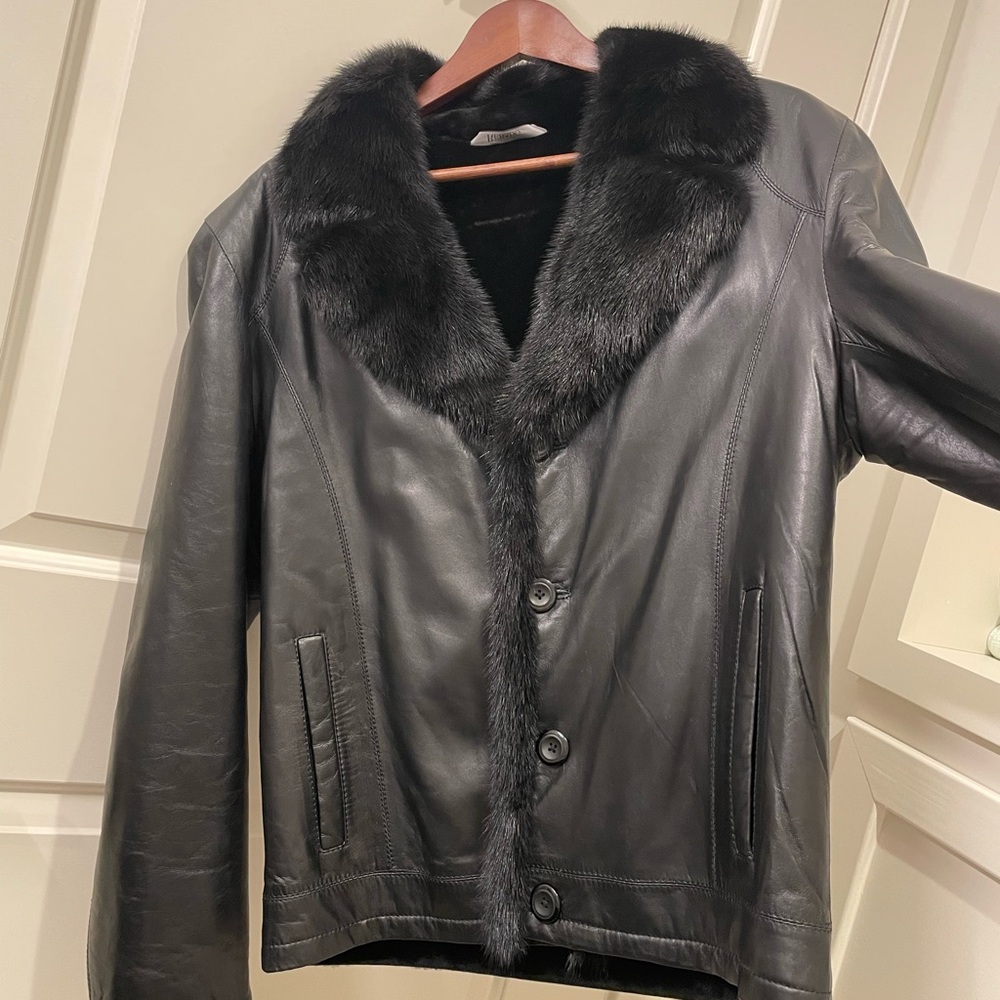 Black Leather Jacket with Fur Collar
